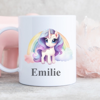 Tasse mit dem Einhorn Jamilia mit Regenbogen